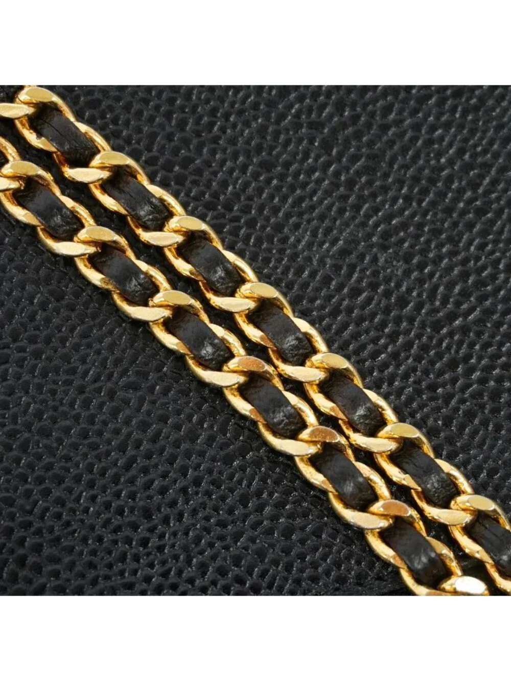 Chanel Shoulder Wallet Caviar Leather Black Gold